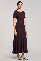 A Linie Dunkelrotes Langes Hochzeitsgastkleid mit Gürtel